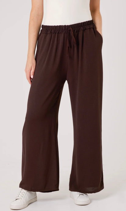 CHOCOLATE BROWN DRAWSTRING WIDE LEG TROUSER