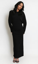 Load image into Gallery viewer, Black Long Sleeve Ruched Draped Midi Dress