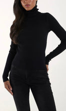 Load image into Gallery viewer, BLACK ROLL NECK RIBBED JUMPER