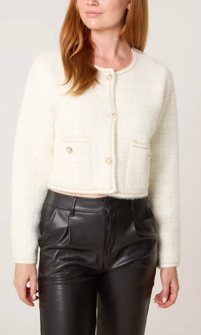 PEARL BUTTON CHECK KNIT CARDIGAN