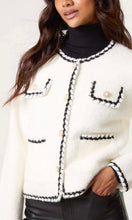 Load image into Gallery viewer, PEARL BUTTON CONTRAST TRIM KNIT CARDIGAN