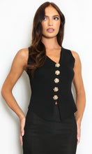 Load image into Gallery viewer, Black Fine Knit Floral Button Waistcoat
