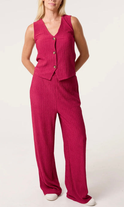 BERRY TEXTURED BUTTON-UP WAISTCOAT & TROUSER CO - ORD SET