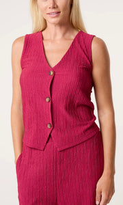 BERRY TEXTURED BUTTON-UP WAISTCOAT & TROUSER CO - ORD SET