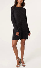 Load image into Gallery viewer, BLACK GLITTER LUREX SWING MINI DRESS