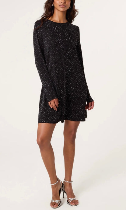 BLACK GLITTER LUREX SWING MINI DRESS