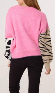 PINK LEOPARD AND ZEBRA ABSTRACT JUMPER