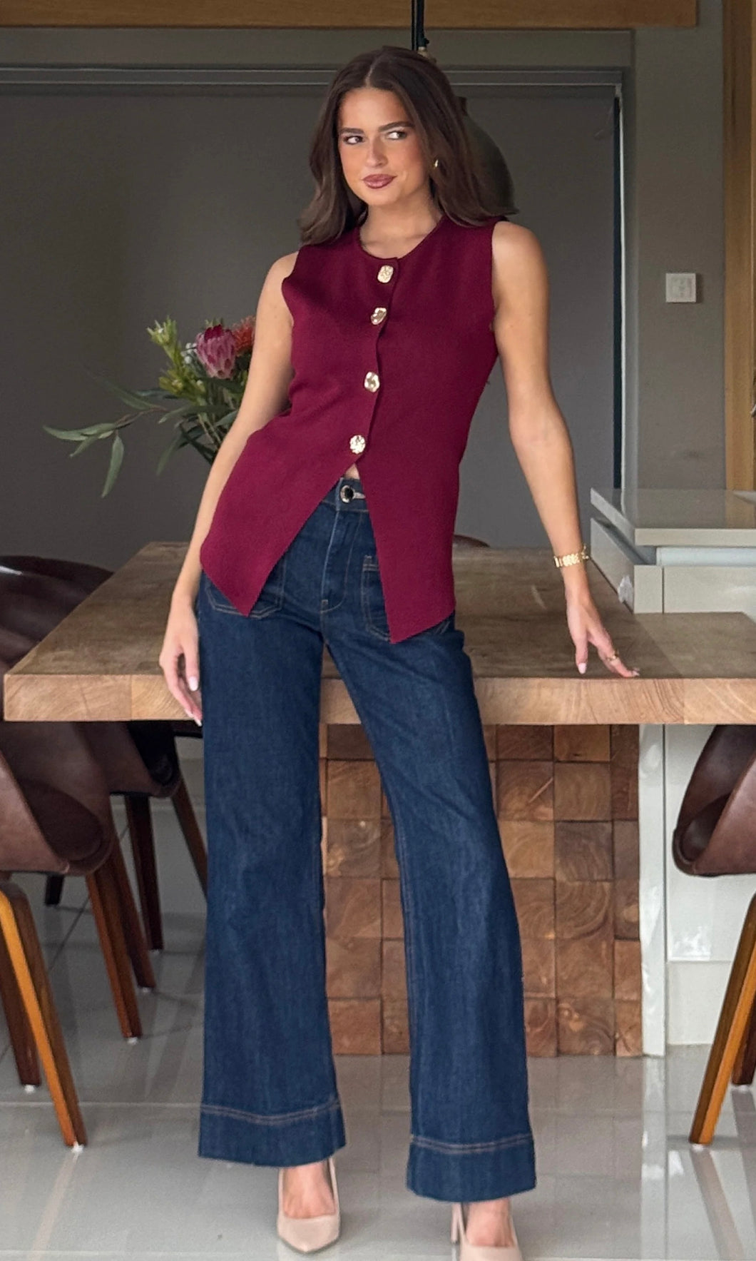 Harmonia Knitted Waistcoat Berry