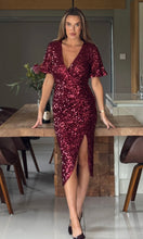 Load image into Gallery viewer, Isla Wine Sequin Midi Dress