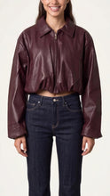 Load image into Gallery viewer, Wine PU Cropped Jacket