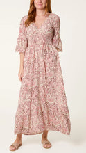 Load image into Gallery viewer, Pink V Neck Shirred Paisley Dress