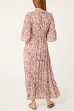 Load image into Gallery viewer, Pink V Neck Shirred Paisley Dress