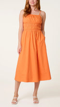 Load image into Gallery viewer, Orange Ruched Strappy Midi Dress