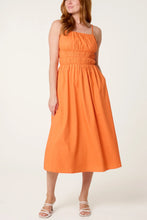 Load image into Gallery viewer, Orange Ruched Strappy Midi Dress