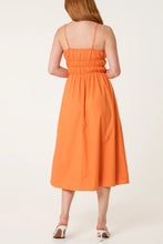 Load image into Gallery viewer, Orange Ruched Strappy Midi Dress