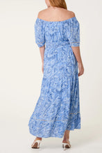 Load image into Gallery viewer, Blue Paisley Bardot Dress
