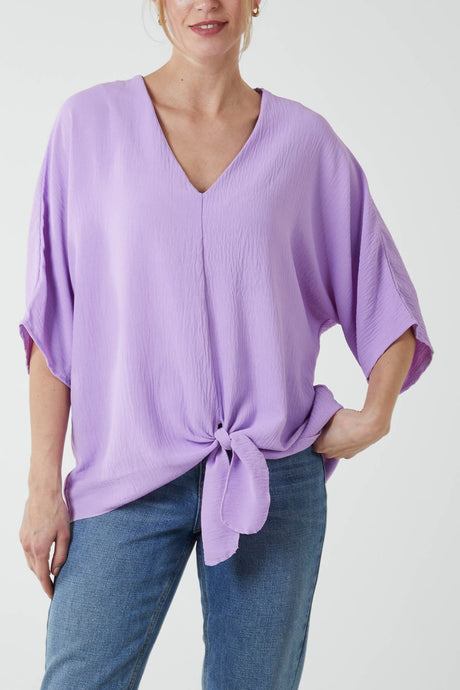 Lilac V-Neck Tie Hem Top