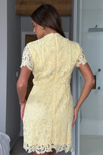 Load image into Gallery viewer, Maryam Cap Sleeve High Neck Lace Mini Dress Yellow