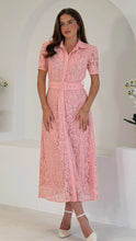 Load image into Gallery viewer, Tansy Short Sleeve Lace Shirt Dress Pink