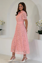Load image into Gallery viewer, Tansy Short Sleeve Lace Shirt Dress Pink