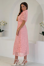 Load image into Gallery viewer, Tansy Short Sleeve Lace Shirt Dress Pink