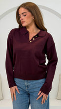 Load image into Gallery viewer, Harley Knit Collar Long Sleeve Top Wine