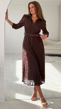 Load image into Gallery viewer, Tansy 3/4 Sleeve Lace Shirt Dress Chocolate