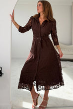Load image into Gallery viewer, Tansy 3/4 Sleeve Lace Shirt Dress Chocolate