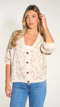 Load image into Gallery viewer, Leopard Print Italian Wool Blend Cardigan in Cream/Beige