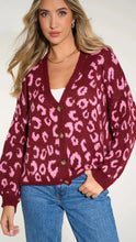 Load image into Gallery viewer, Leopard Print Italian Wool Blend Cardigan in Berry/Pink