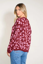 Load image into Gallery viewer, Leopard Print Italian Wool Blend Cardigan in Berry/Pink