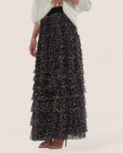Load image into Gallery viewer, Black Leopard Tulle Layered Maxi Skirt