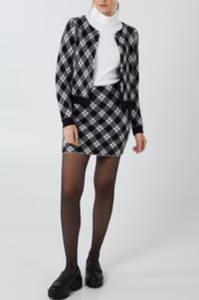 BLACK AND WHITE ARGYLE SKIRT AND CARDI KNITTED CO ORD SETj