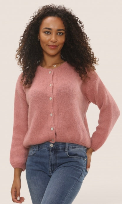 Round Neck Long Sleeve Mohair Cardigan