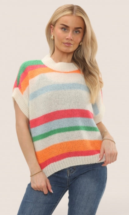Stripe Mohair Short Sleeve Jumper