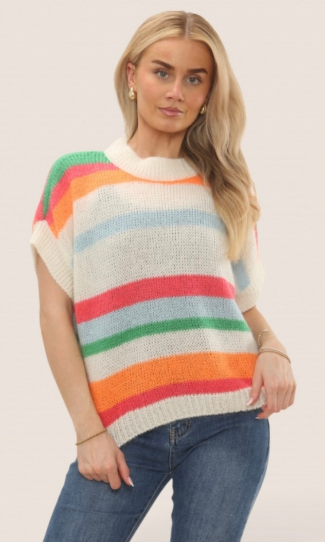Stripe Mohair Short Sleeve Jumper
