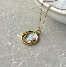 Load image into Gallery viewer, Tarnish Resistant Moon and Star Pearlescent Necklace