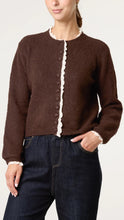 Load image into Gallery viewer, Chocolate Brown Broderie Anglaise Trim Knit Cardigan