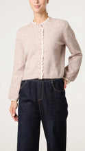 Load image into Gallery viewer, Taupe Broderie Anglaise Trim Knit Cardigan