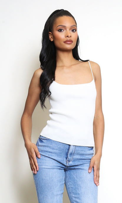 White Ribbed Strappy Cami Top