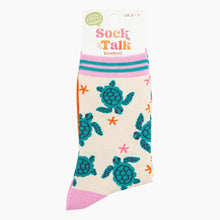 Load image into Gallery viewer, Women&#39;s Bamboo Socks - Cream, Sea Turtles and Starfish: UK 3-7 | EU 36-40 | US 5-9
