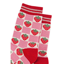 Load image into Gallery viewer, Women&#39;s Bamboo Socks - Pink/Red, Checked Strawberry: UK 3-7 | EU 36-40 | US 5-9