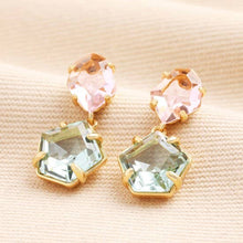 Load image into Gallery viewer, Blue and Pink Crystal Drop Earrings in Gold