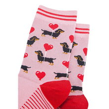 Load image into Gallery viewer, Women&#39;s Bamboo Socks - Light Pink/Red, Sausage Dogs: UK 3-7 | EU 36-40 | US 5-9