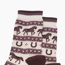 Load image into Gallery viewer, Horse &amp; Horseshoe Stripe Women's Bamboo Socks in Cream: UK 3-7 | EU 36-40 | US 5-9