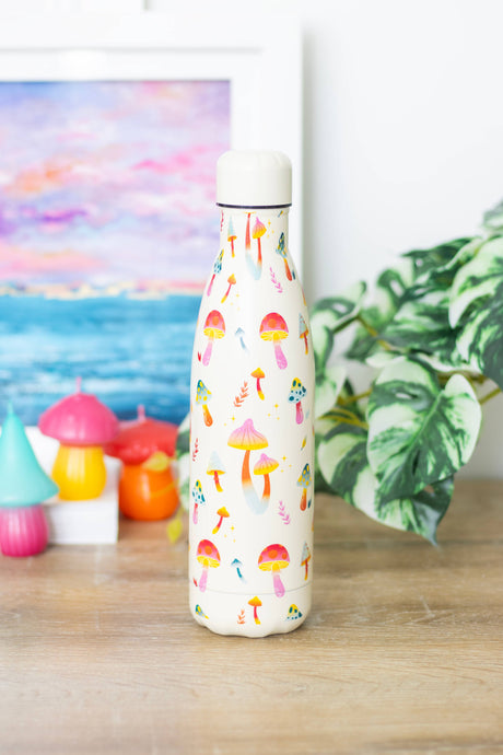 Funky Fungi Mushroom Print Metal Water Bottle