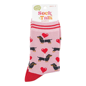 Women's Bamboo Socks - Light Pink/Red, Sausage Dogs: UK 3-7 | EU 36-40 | US 5-9