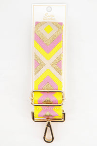 Woven Aztec Print Metallic Wide Bag Strap in Pink & Yellow: One-size