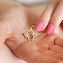 Load image into Gallery viewer, Pom Pom Huggie Hoops Multi Colour