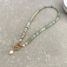 Load image into Gallery viewer, Tarnish Resistant Aqua Front Fastening Beaded Necklace
